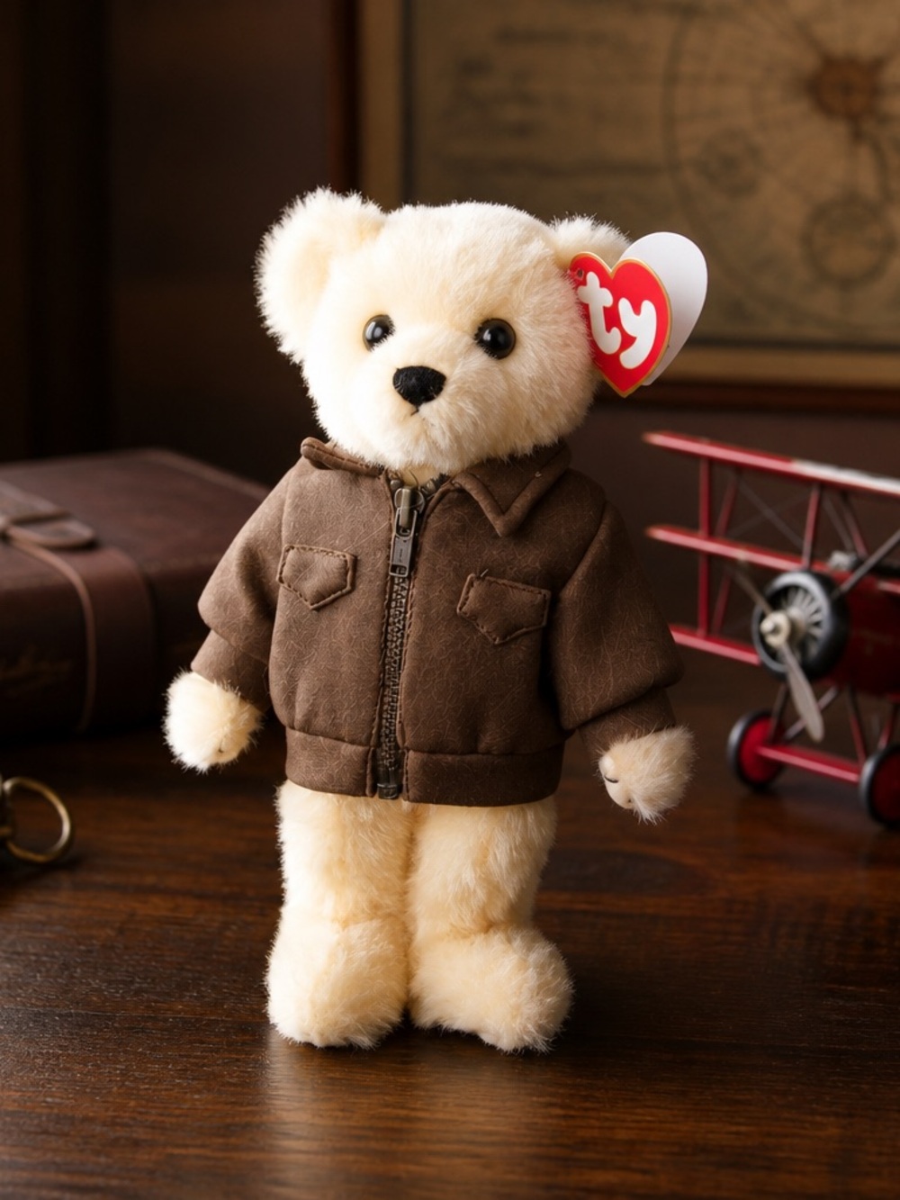 Ty Beige Plush Bear in Brown Jacket